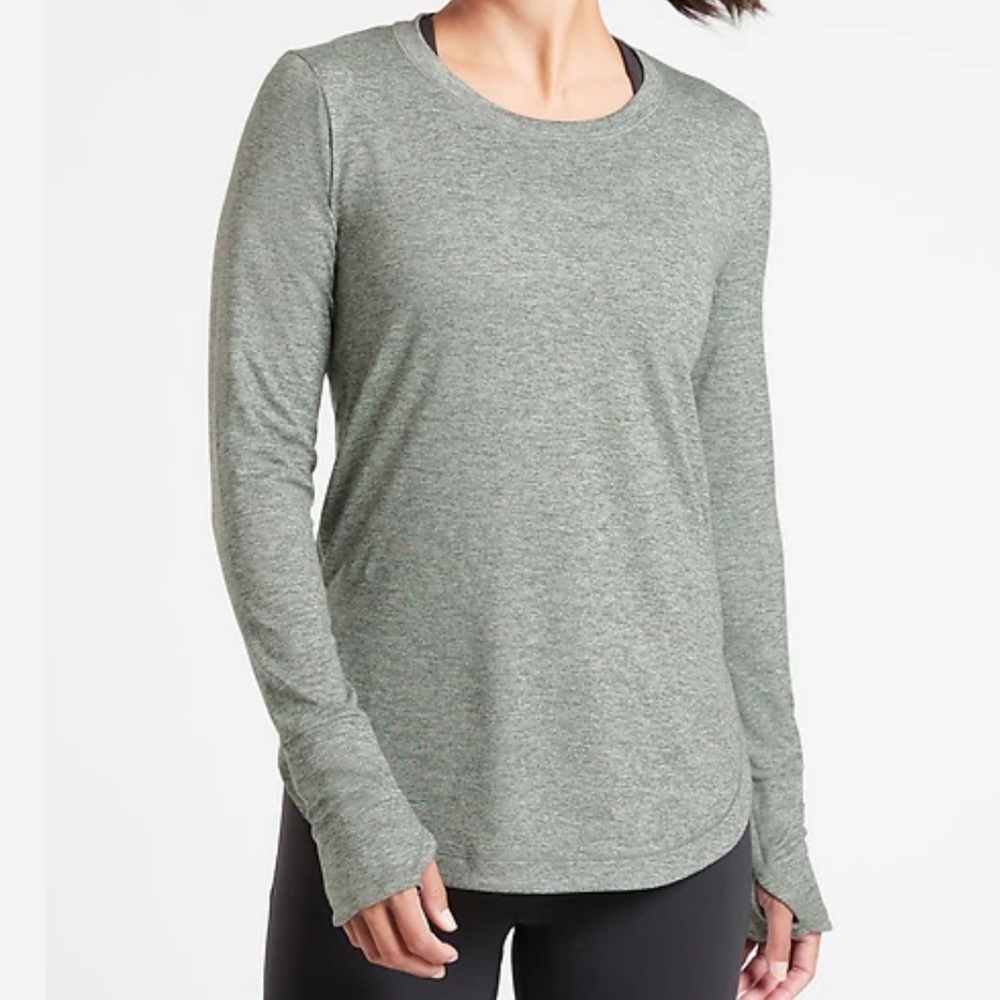 Athleta Heathered Sage Long-Sleeve Crew Top